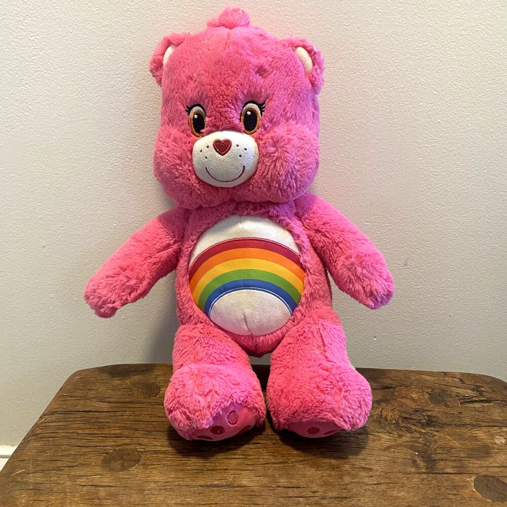 Build-A-Bear 18" Care Bear Cheer Bear Plush Pink Rainbow Belly 2015 BAB